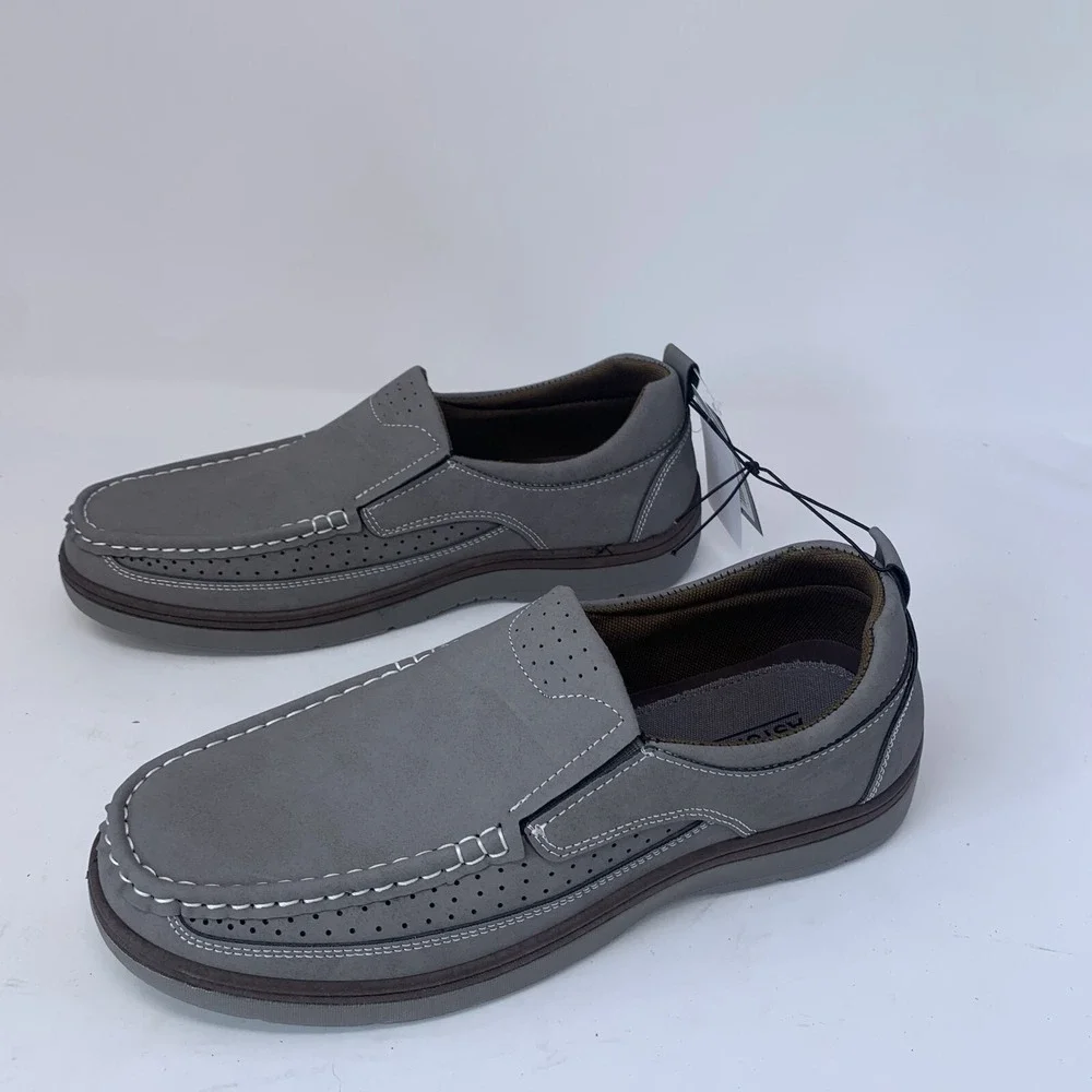 Aston Marc Newport H-7042 Loafers Men's 9 Gray Moc Toe Casual Slip On Shoes 8104